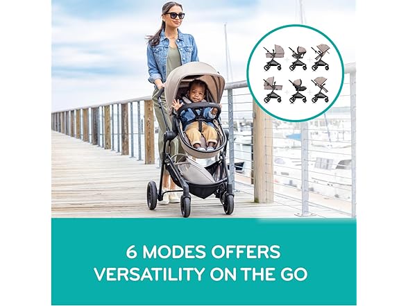 Evenflo Pivot Modular Travel System with LiteMax Infant Car Seat with Anti-Rebound Bar (Desert Tan)