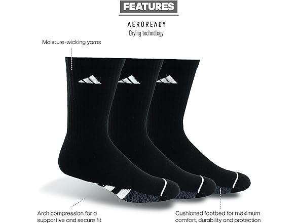 Adidas 3 Pair Cushioned Crew Socks 