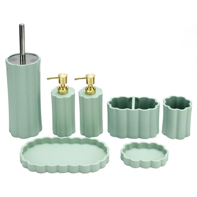 J&V Textiles 7 Pc Resin Bathroom Accessories Set SAGE - Gallery 8
