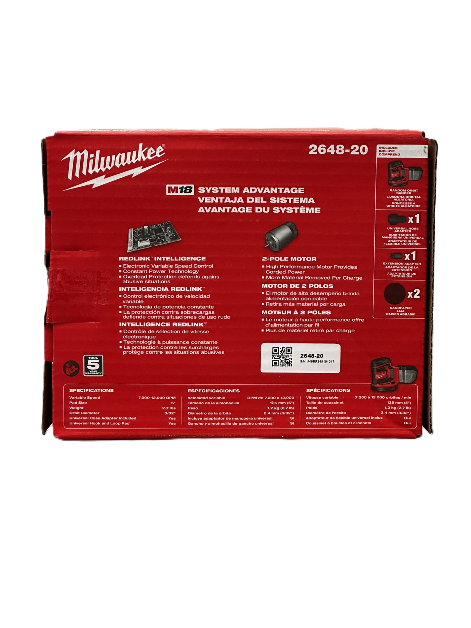 Milwaukee 2648-20 M18 18V 5in Orbit Sander - Gallery 6