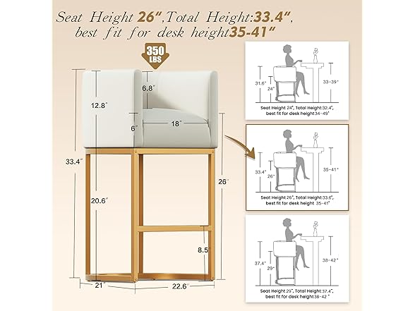LVHOMLAX Modern Counter Height Bar Stools,Bar Stools Set of 3,Faux Leather Upholstered Barrel Barstools with Backs,26'' Kitchen Island Chairs,Gold Metal Frames,Beige White Leather (Open Box)