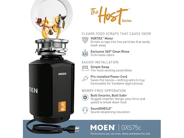 Moen GX100C Chef Series 1 HP Continuous Feed Garbage Disposal - Gallery 4
