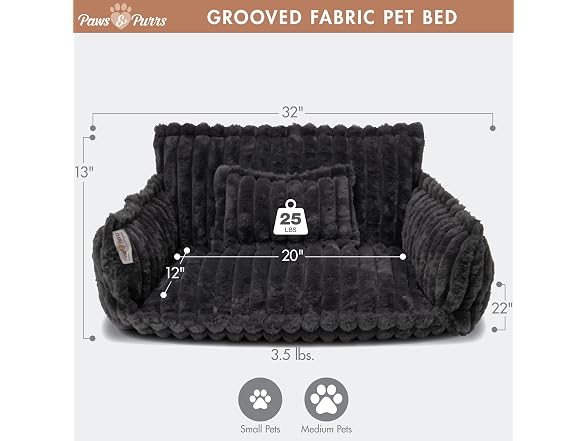 Paws & Purrs Grooved Pet Bed for Small to Medium Dogs/Cat