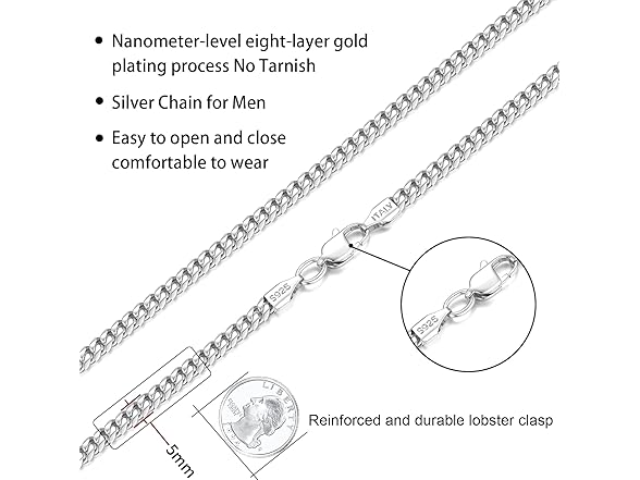 Andsion Silver 4mm Cuban Link 20 Inch