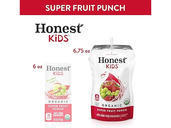8PK Honest Kids, Organic Super Fruit Punch, 6.75 Oz