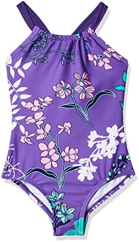Kanu Surf Girls' Jasmine Beach Sport Halter One Piece Swimsuit, Paige Floral Purple, 10