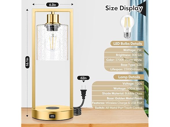 Gold Wireless Touch Control Table Lamps