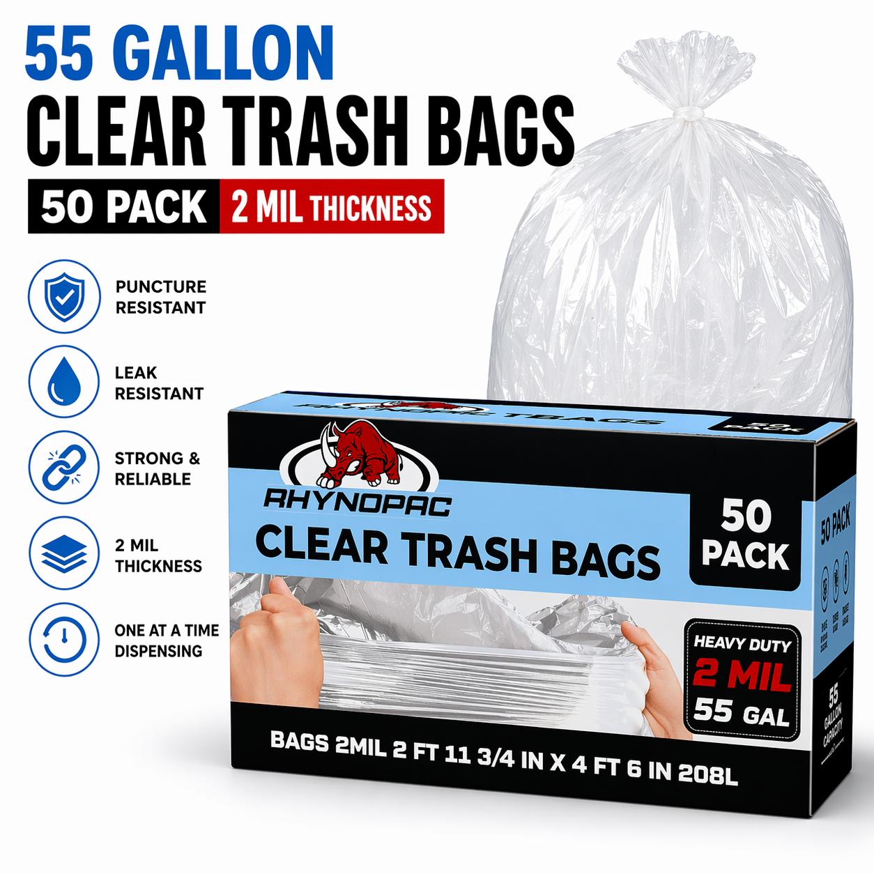 55 Gallon 2 Mil Clear Trash Bags - Gallery 12