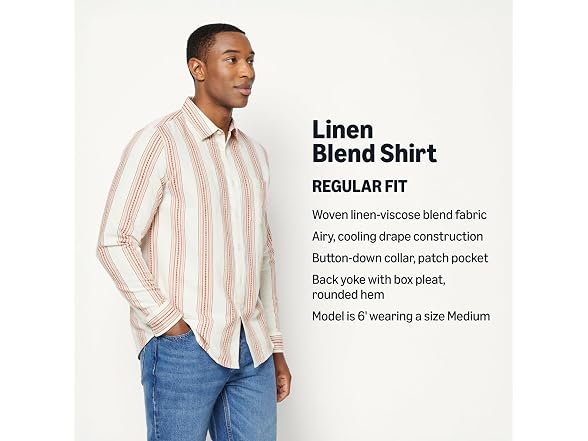 Amazon Essentials Men Regular-fit Long Linen Shirt - Gallery 4