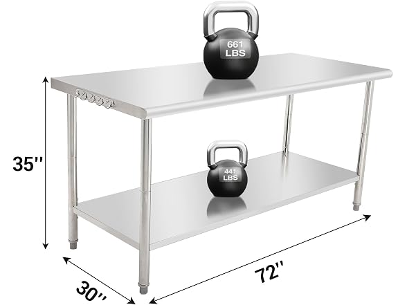Stainless Steel Prep & Work Table, 72x30in