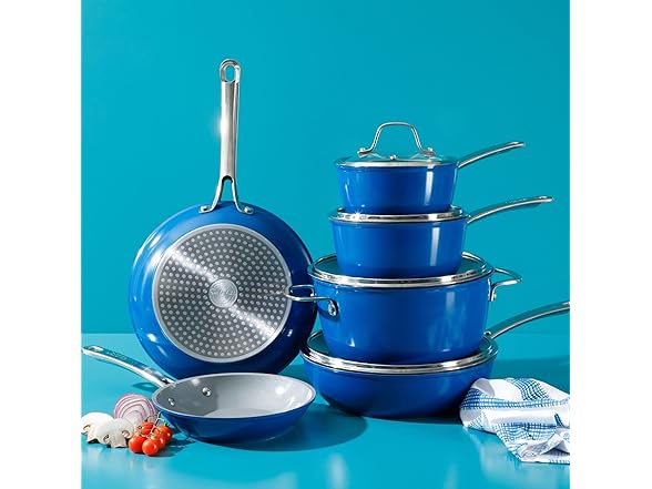 Sur La Table 10 Piece Titanium Ceramic Nonstick Set, Blue