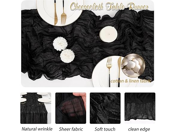 Waligoy Black Cheesecloth Table Runner