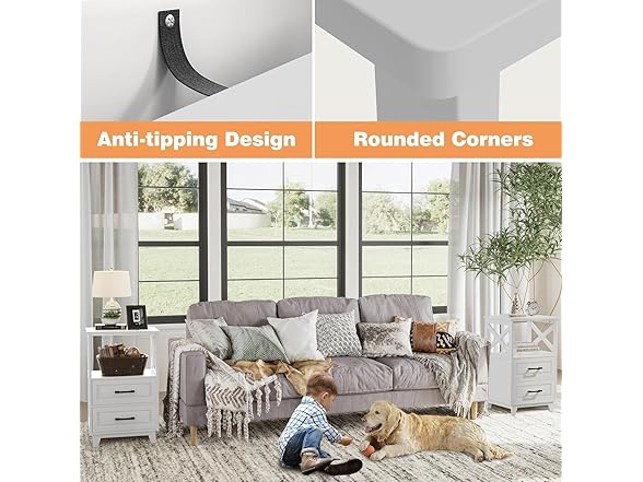 RoyalCraft 30" Tall Nightstand, Modern Painted Bedside Table with 2 Drawers and Open Shelf, Wood Side Table for Bedroom, Home Office, White-Open Shelf Above, Set of 2 (Open Box)