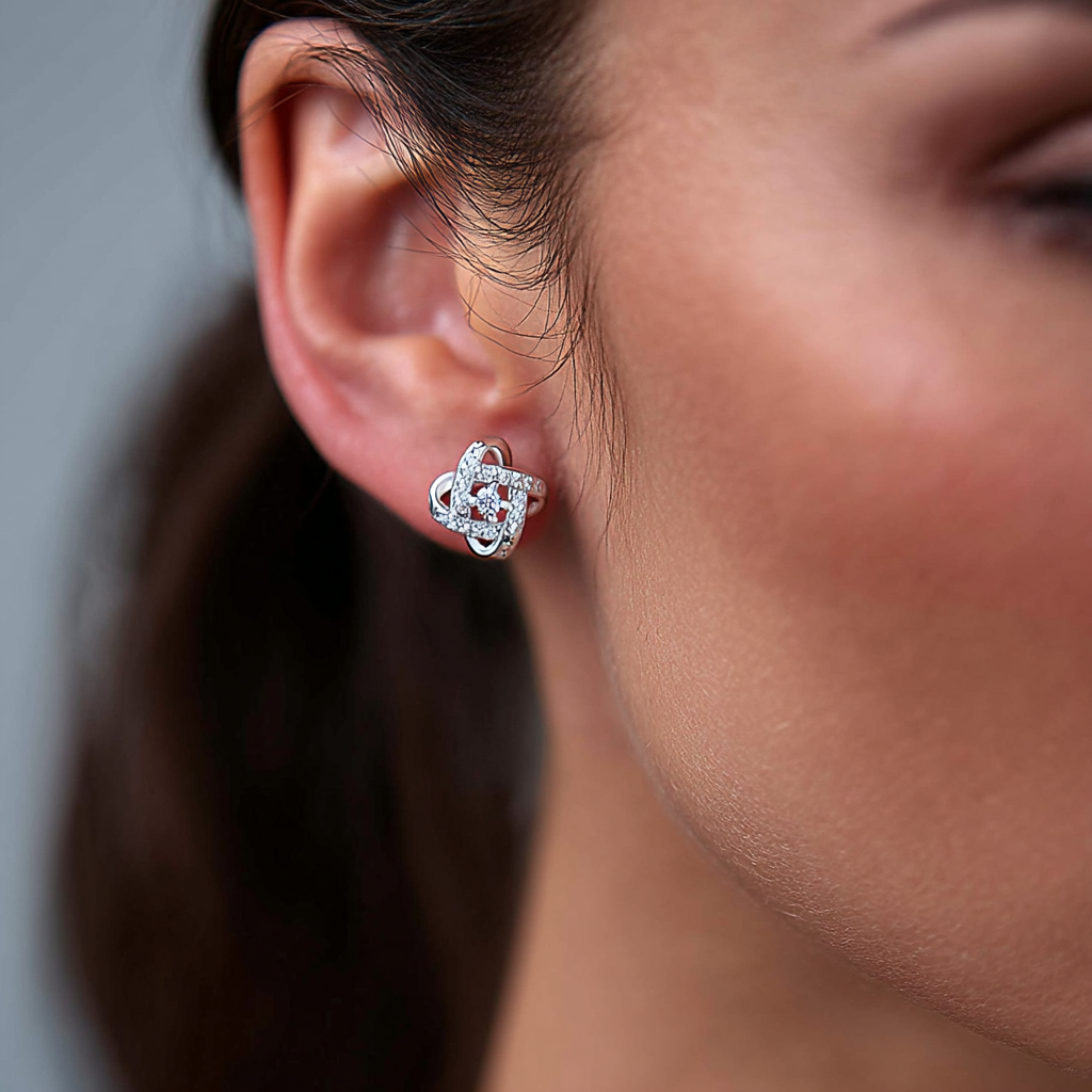 Sterling Silver Love Knot Stud Earrings - Gallery 6