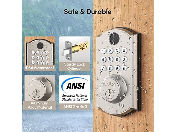 ELAMOR M19-Nickel Fingerprint Door Lock (Nickel)