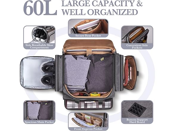SHOWKOO Dark Grey 60L Duffle Bag