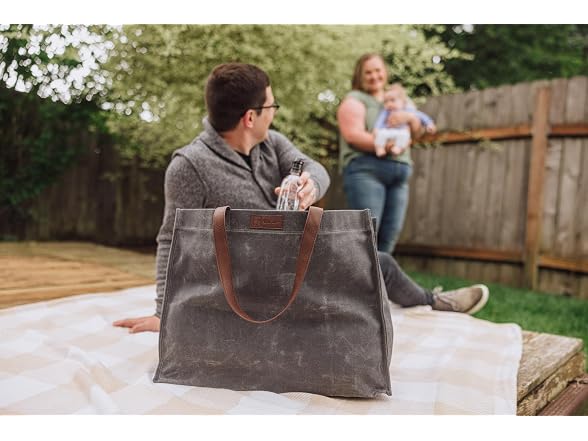 PICNIC TIME Market Waxed Canvas Tote with Leatherette Handles