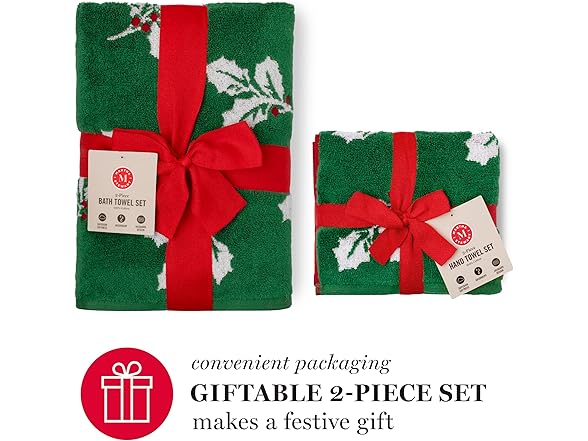 Martha Stewart Boughs of Holly Floral Hand Towels, Set of 2