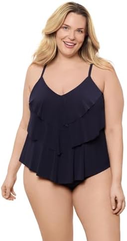 Aqua Green Women's Standard Triple Tier Tankini Top, True Navy