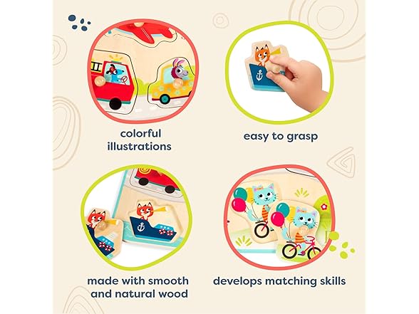 B. toys Vehicles Wooden Peg Puzzle Cars, Trucks & More