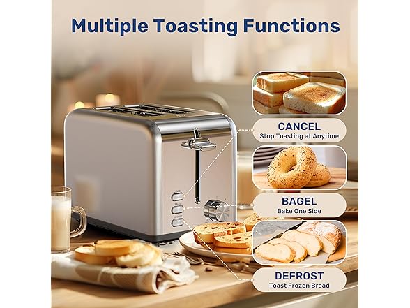 YSSOA 2-Slice Toaster with 6 Browning Setting and 3 Function,