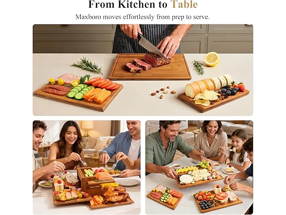 3PCS Bamboo Cutting Board Set with Stand