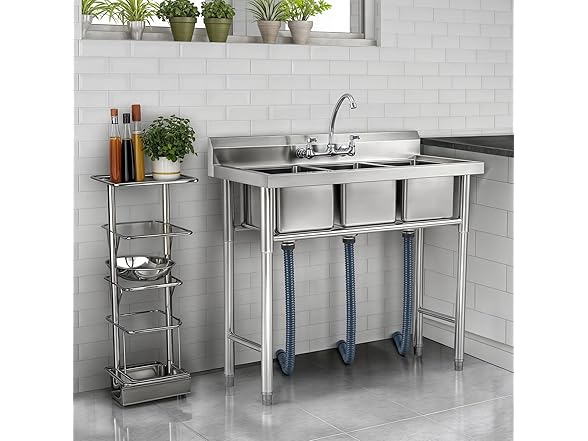 WILPREP NSF Stainless Steel 3 Compartment Commercial Sink 11x10x10 Inch Basins, Kitche Station Utility Sink for Restaurant Bar Home Laundry Room Garage (Open Box)