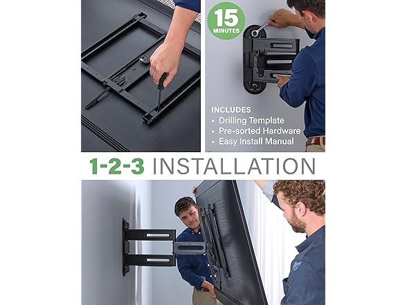 SANUS Height Adjustable Full Motion TV Wall Mount for 32” to 65” TVs – Raise or Lower TV 3” After Install – Maximizes Compatibility with Your Setup – 3 Step DIY w/Smooth Extension, Tilt & Swivel (Open Box)