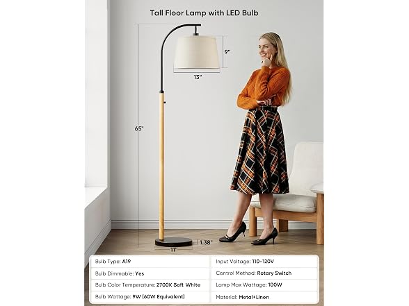 PARTPHONER Dimmable Floor Lamp Natural