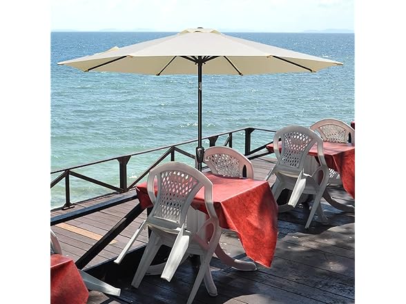 YSSOA 9' Patio Umbrella with 8 Sturdy Ribs, Beige