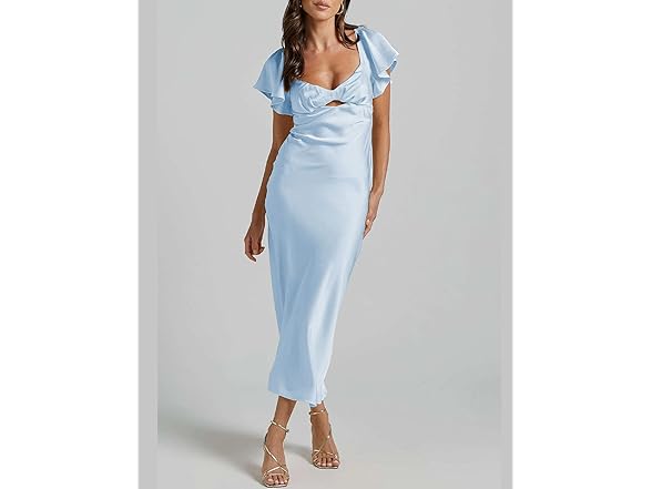 Summer Satin Flutter Sleeve Women's Dress (M)