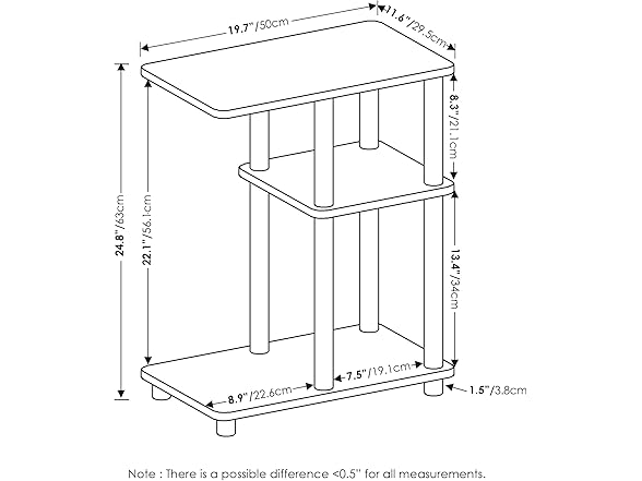 Furinno Turn-N-Tube C Shaped Side Table with Casters