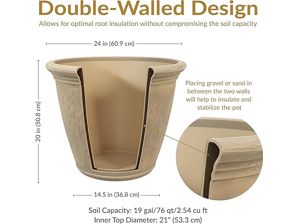 Sunnydaze 24-Inch Anjelica Large Plastic Pot Beige 2pk