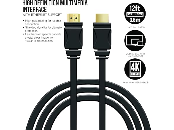 Gems 12ft HDMI Cable High-Speed Support