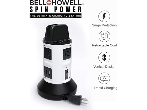 Bell+Howell Spin Power Strip Tower Surge Protector