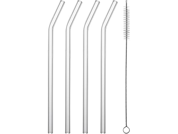 Restaurantware Clear Bent Glass Straw, 0.3 In, 10 Pack