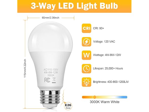 Yochoice 3 Way Light Bulbs A19 3 Way LED Bulbs
