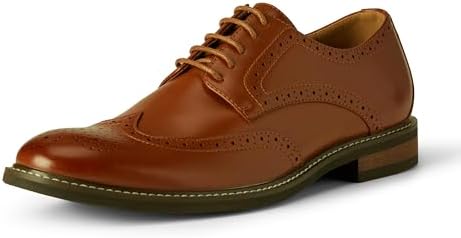 Amazon Essentials Men's Wingtip Derby Dress Shoes, Dark Tan, 9.5