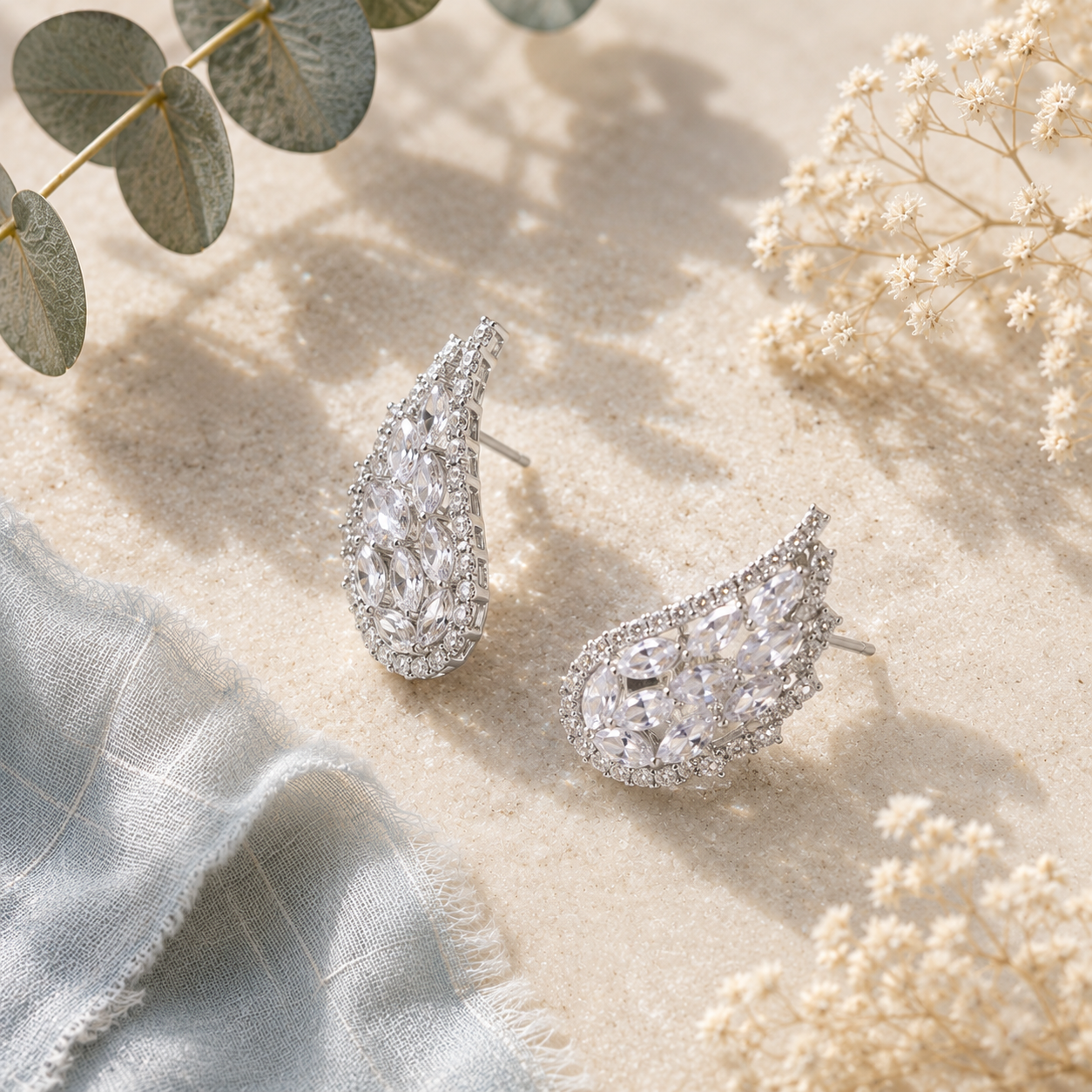 Silver Wing CZ Stud Earrings - Gallery 6