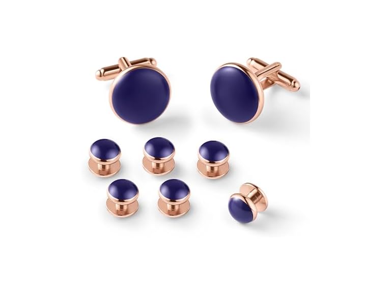 Zealmer 8pcs Blue Men's Cufflinks and Tuxedo Studs Set with Boxes Stainless Steel Rose Gold Cuff Links Shirt Studs Tuxedo Buttons Jewelry Gifts for Men Wedding Anniversary, Business and Daily Life