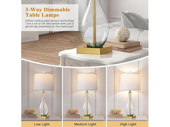 WIHTU Glass Table Lamps, Gold - Gallery 2