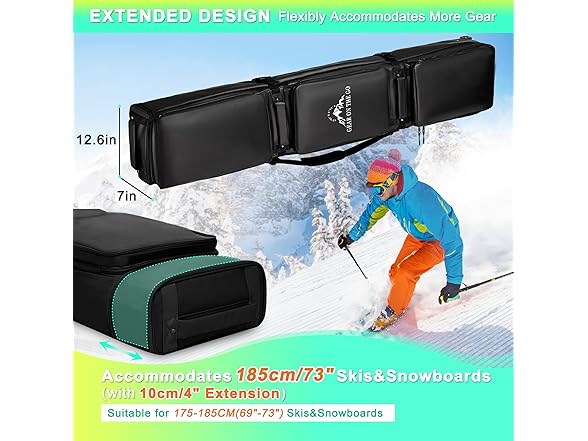 Double Rolling Ski Bag Padded Waterproof Snowboard Bag with Wheels for Air Travel Wheeled Ski Bag for Snowboard or Skis Accommodates Ski Boot (Open Box)
