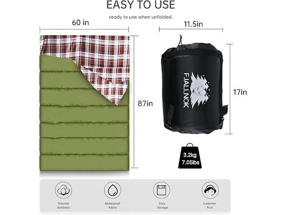 Green/Brown Flannel Queen Size Sleeping Bag