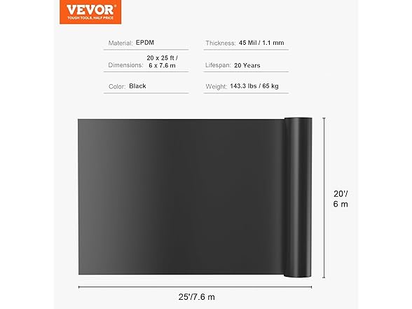 VEVOR Pond Liner, 20 x 25 ft 45 Mil Thick