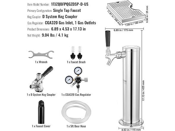 VEVOR Kegerator Tower Kit w/ Drip Tray