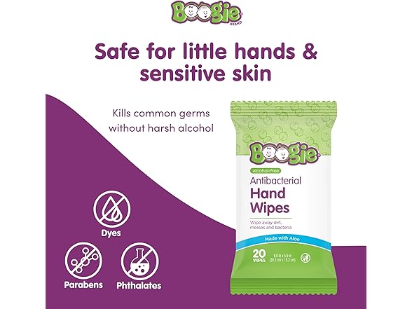 Boogie Antibacterial Hand Wipes 100ct 5pk