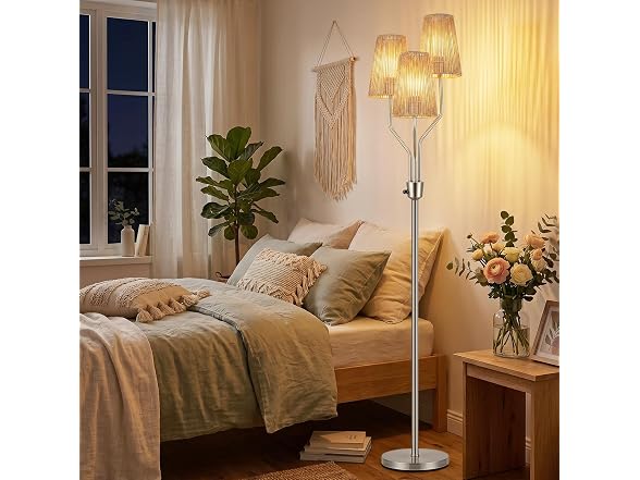 Bairth  Boho Floor Lamp, Farmhouse Rattan 3-Light