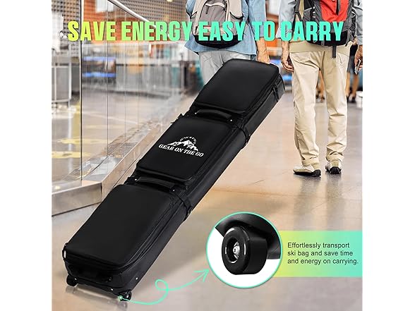 Double Rolling Ski Bag Padded Waterproof Snowboard Bag with Wheels for Air Travel Wheeled Ski Bag for Snowboard or Skis Accommodates Ski Boot (Open Box)