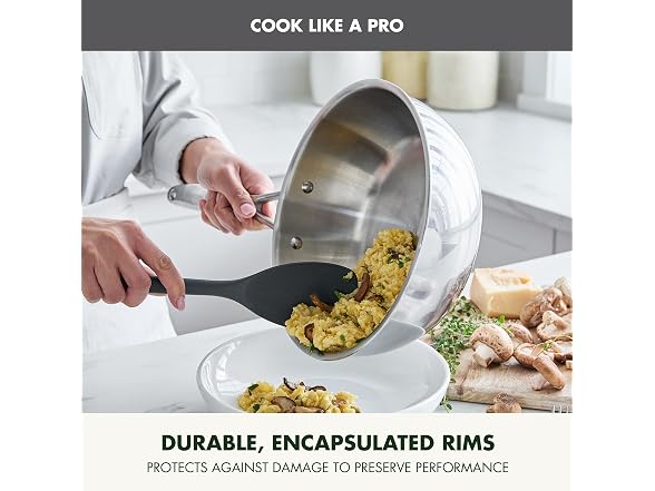 GreenPan Valencia Pro Tri-Ply Stainless Steel 3.6QT Chef's Pan with Lid