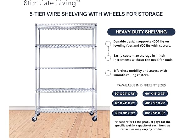 HEAVY DUTY Black 5-Tier Wire Shelving - Gallery 6